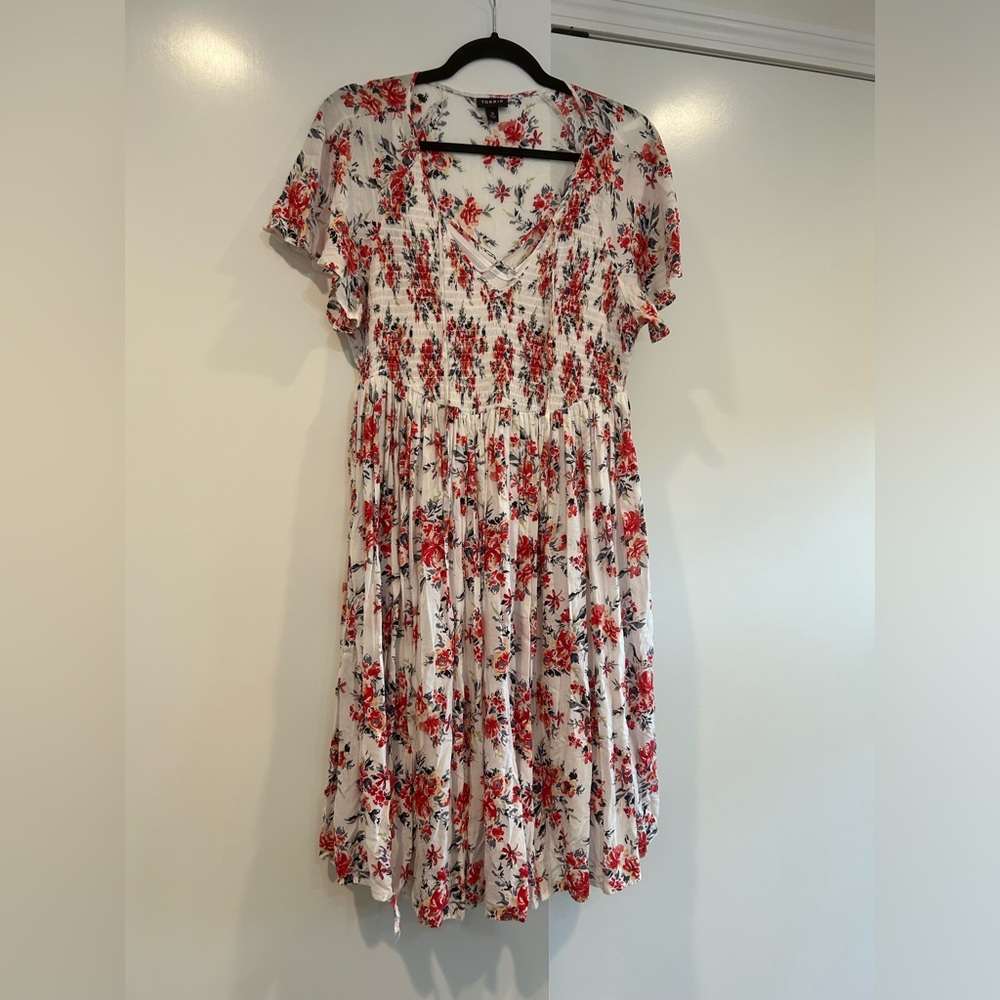 Torrid Mini Chiffon Smocked Dress Size 0 Floral Print 12 Cottage Core White - Picture 2 of 12